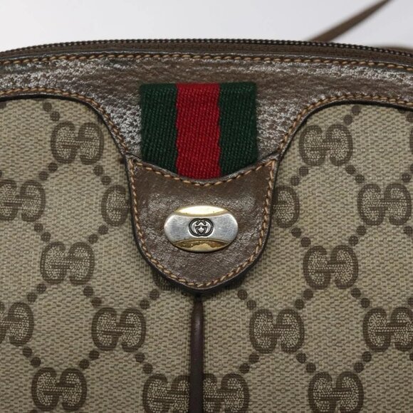 GUCCI GG Supreme Web Sherry Line Shoulder Bag PVC Beige  Auth